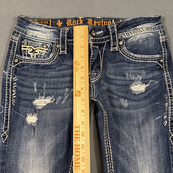 Rock Revival Kai Boot  Jeans Womens 27 Embroidered THICK STITCH WHISKERING - Picture 8 of 11